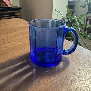 Blue Ribbed Glass
Mug Cup Made In USA